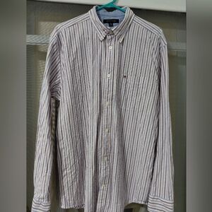 Tommy Hilfiger Men's Blue and White Striped Shirt